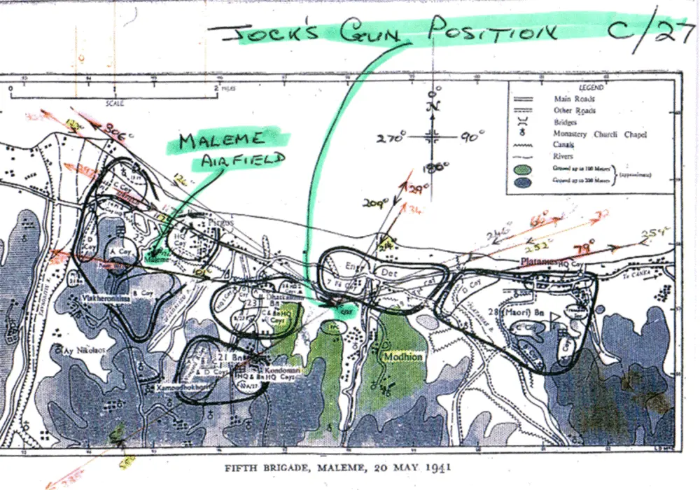Map showing Jocks gun position.
