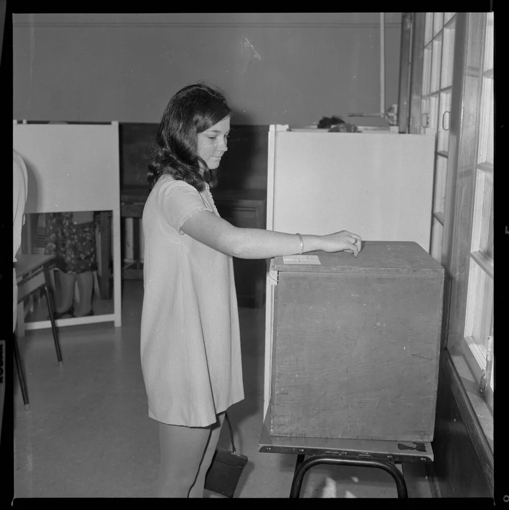 Sue Gilliand at the ballot box, Tauranga Boys' College