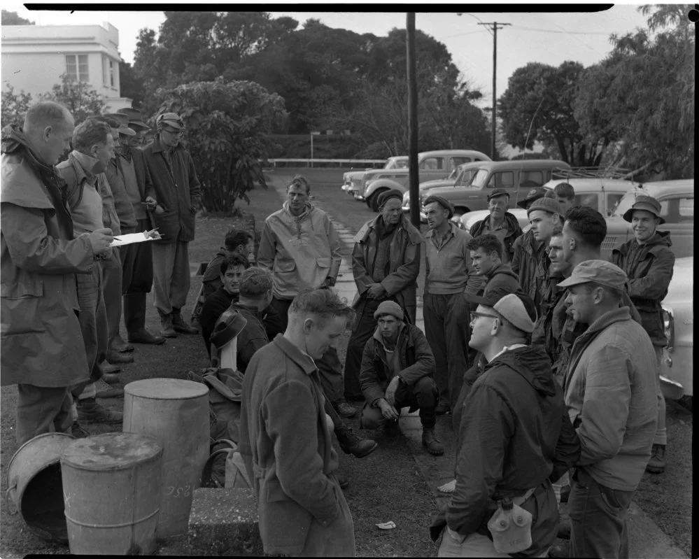 Search teams assemble during 1963 Kaimai air disaster