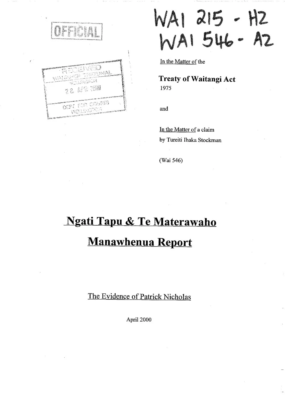 Ngāti Tapu & Te Materawaho Mana Whenua Report