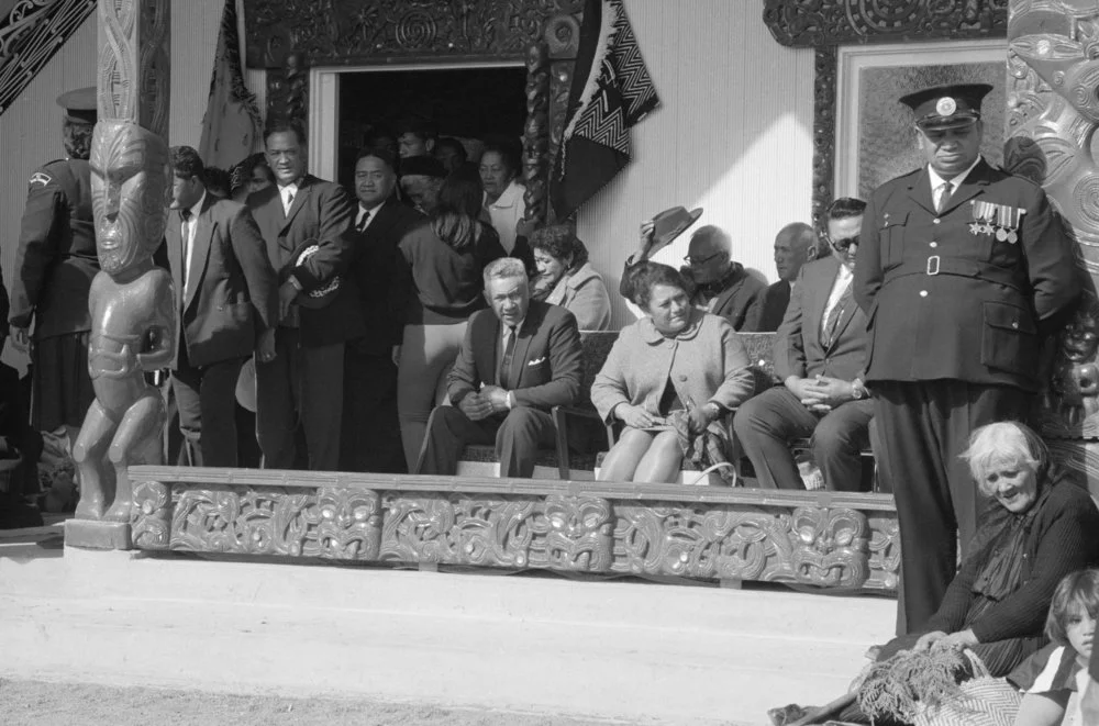 Opening of new wharenui at Hangarau marae: on the paepae