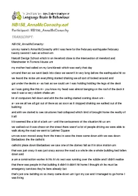Transcript of Anna McConachy's earthquake story