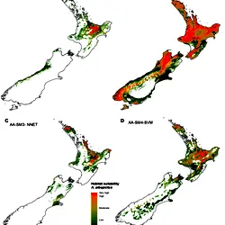 Habitat suitability prediction for Asian tiger mosquito (A. albopictus) in New Zealand.