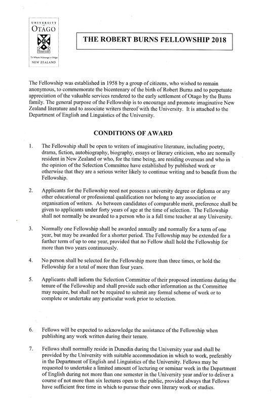 The Robert Burns Fellowship 2018 Conditions of Award