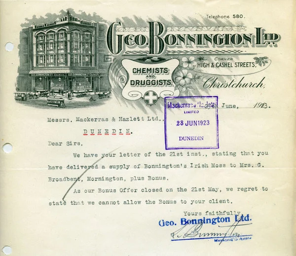 Geo. Bonnington Limited letterhead