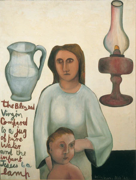 The Blessed Virgin compared to a jug of pure water and the infant Jesus to a lamp.