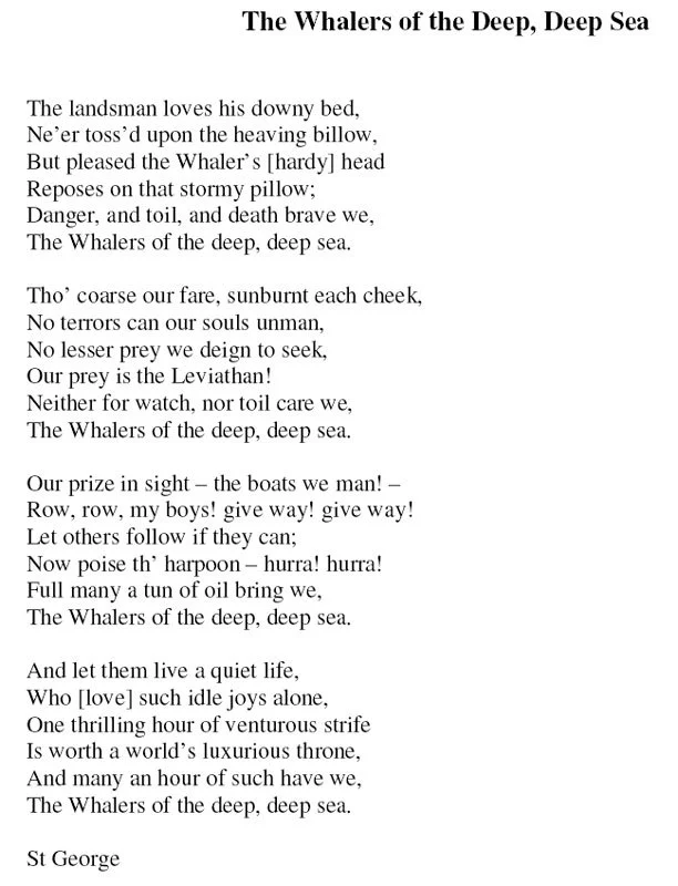 The whalers of the deep deep sea - lyrics of the song by Mrs St. George.