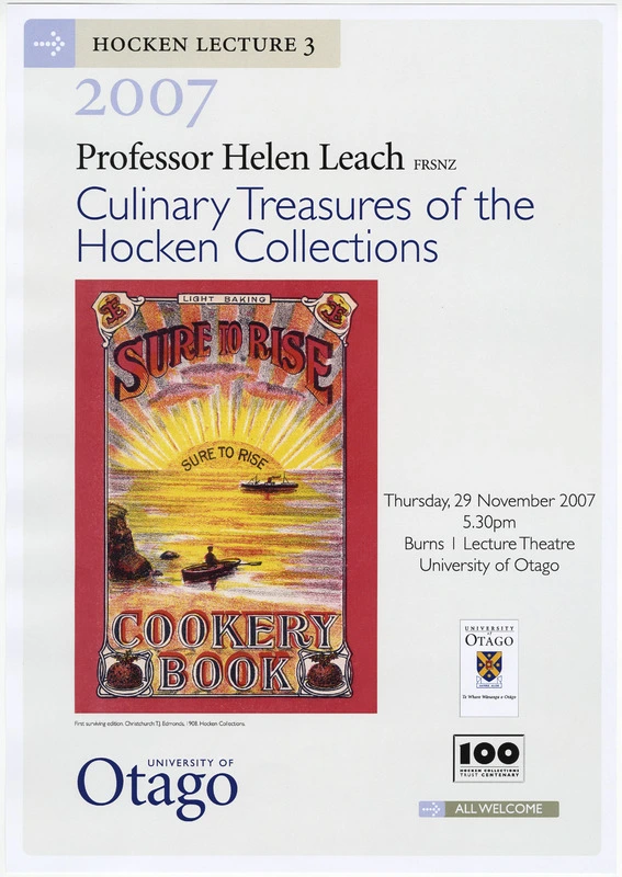 "Culinary Treasures of the Hocken Collections" Hocken Lecture 3 2007 poster