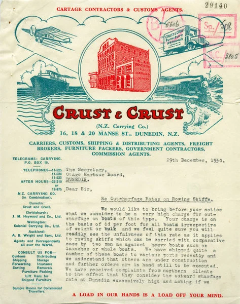 Crust and Crust (N. Z. Carrying Co.) letterhead