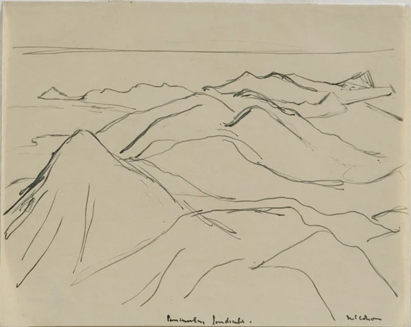 Working drawings for three paintings of the Otago Peninsula. Peninsula landscape.