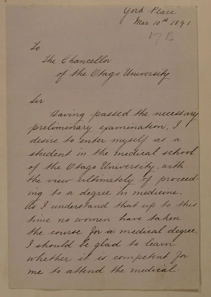 Letter to the Chancellor of the University of Otago.