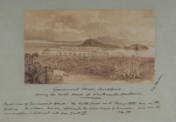 Government House, Auckland, showing the north head of Waitemata Harbour.