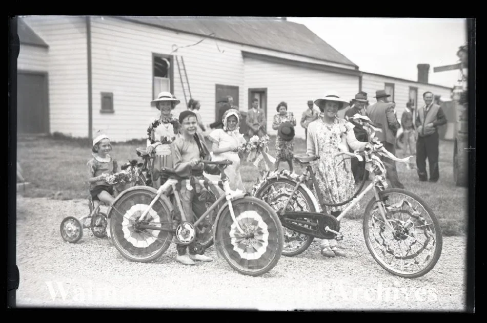 Students with bicycles at Waikakahi Golden Jubilee Celebrations.