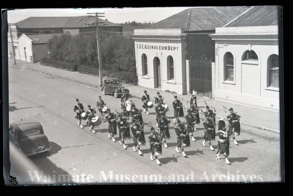 Waimate Highland Pipe Band marching on High Street