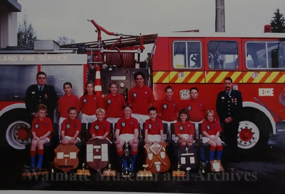Sports team with fire engine