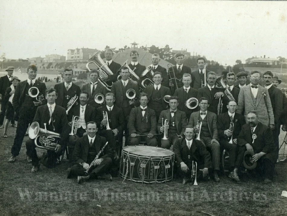 Waimate Silver Band taken at the Trades Picnic, Caroline Bay, Timaru