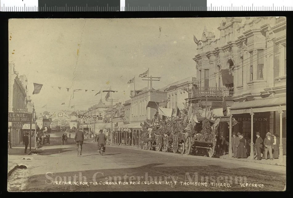 Prepairing for the Coronation Procession at Mr T Thomsons, Timaru