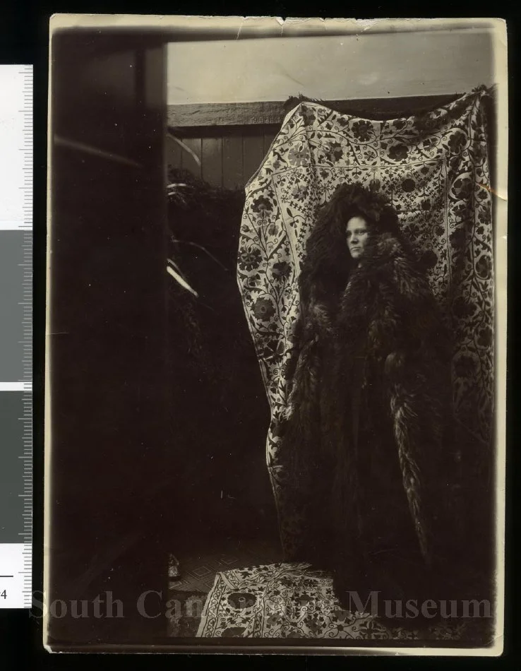 Lilias Hamilton(?) with Afghan textiles