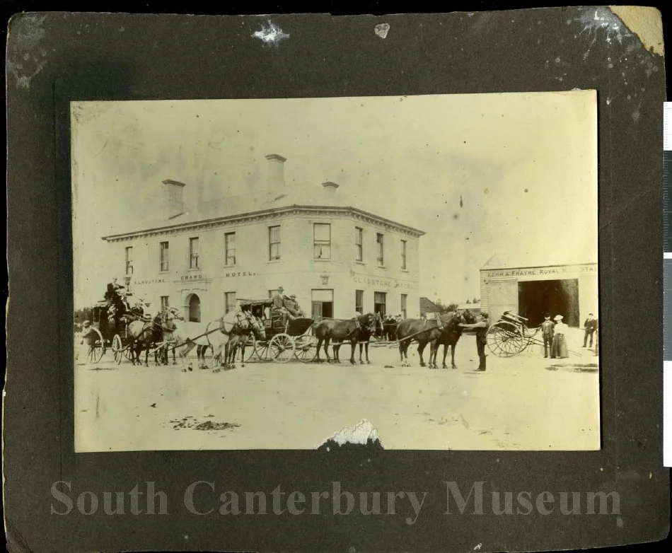 Coaches outside the Gladstone Grand Hotel, Fairlie