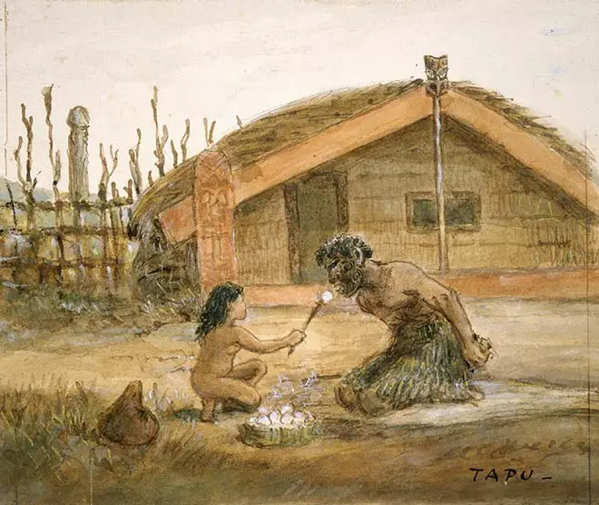 Child feeding a tohunga, around 1863