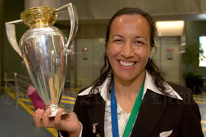Farah Palmer with women's rugby World Cup