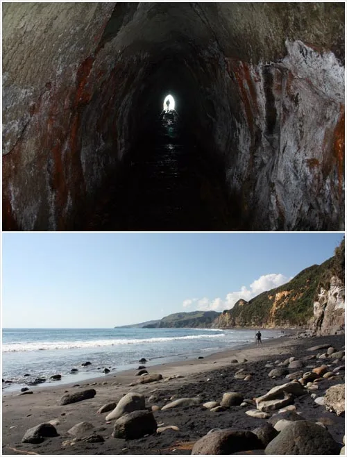 Waikawau tunnel and beach