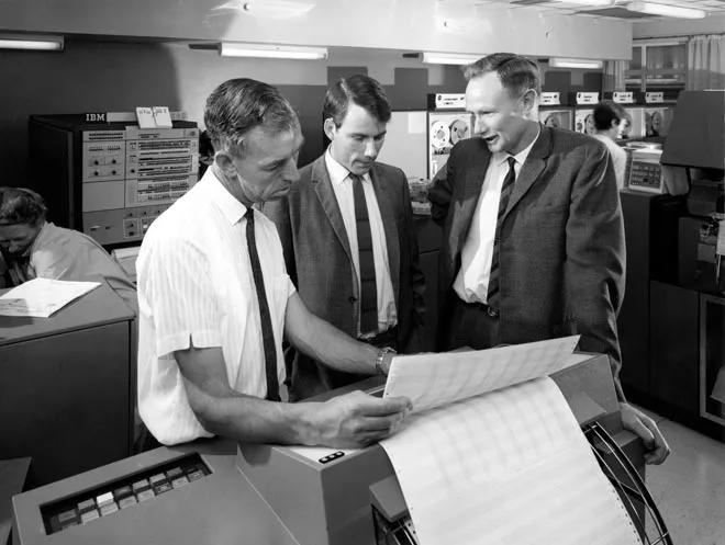 Treasury staff with computers, 1968