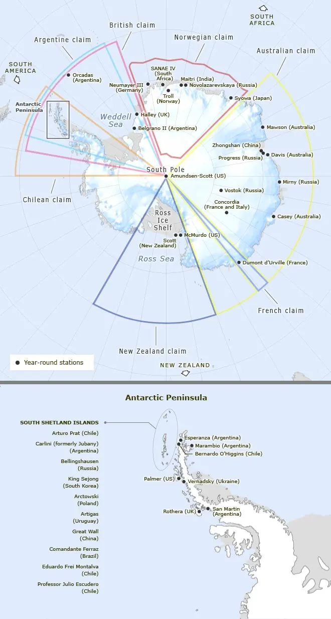 Antarctic claims and stations