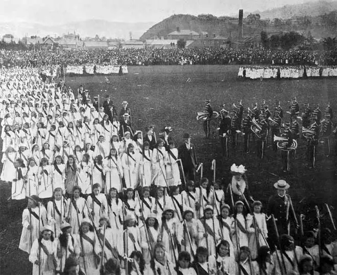 Marching school children