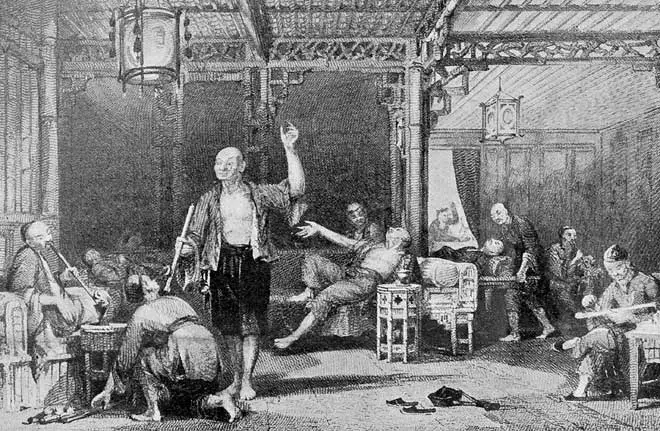 An opium den in China