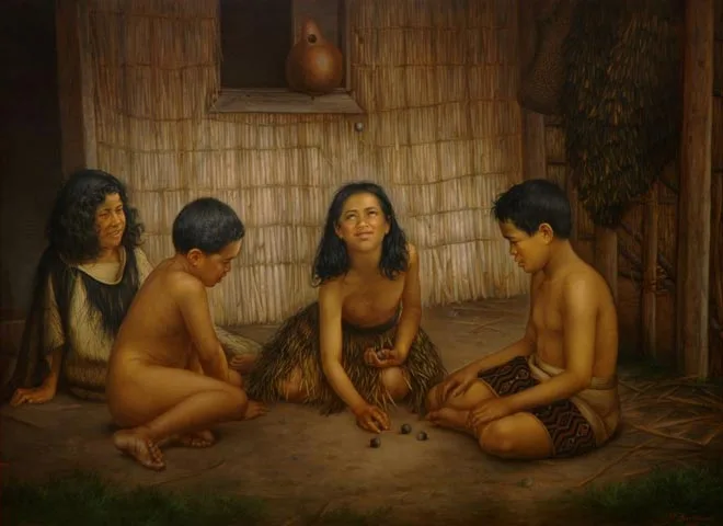 Māori children playing ruru