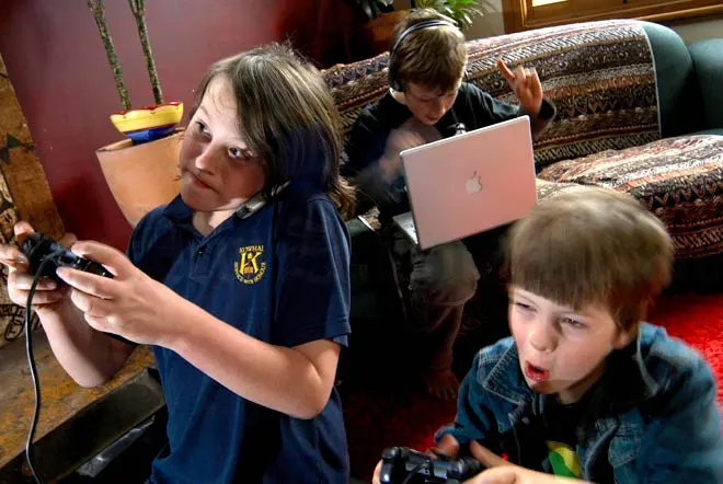 Children playing computer games, 2006
