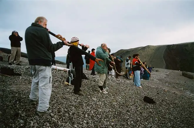 Playing puoro on Mt Tarawera, 2004