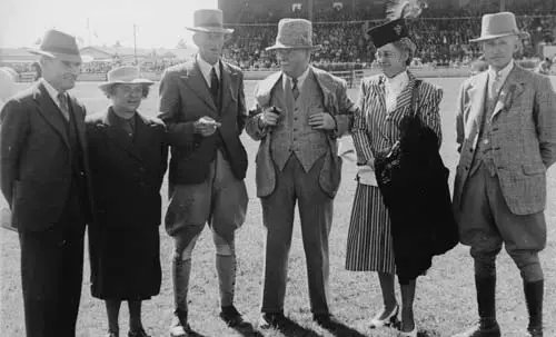 Granny McDonald (second left) and others involved in the horse racing industry at an Agricultural and Pastoral show, Palmerston North