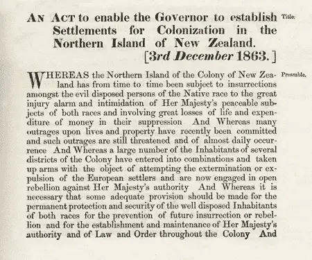 The New Zealand Settlements Act of 1863