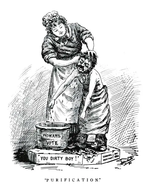 Suffrage cartoons: cleaning up politics