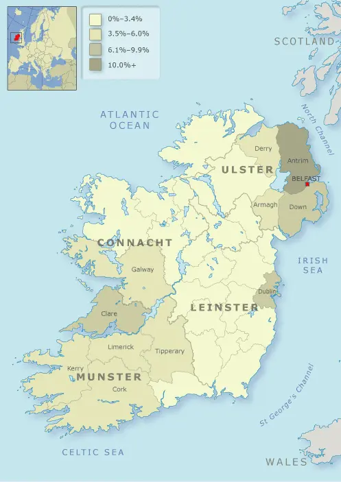 County of origin of Irish immigrants, 1853–70