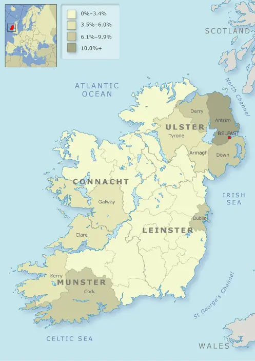 County of origin of Irish immigrants, 1891–1915