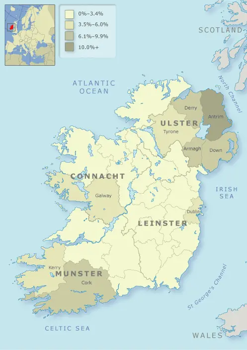 County of origin of Irish immigrants, 1916–45