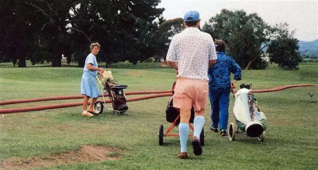 Fire hoses on the fairway