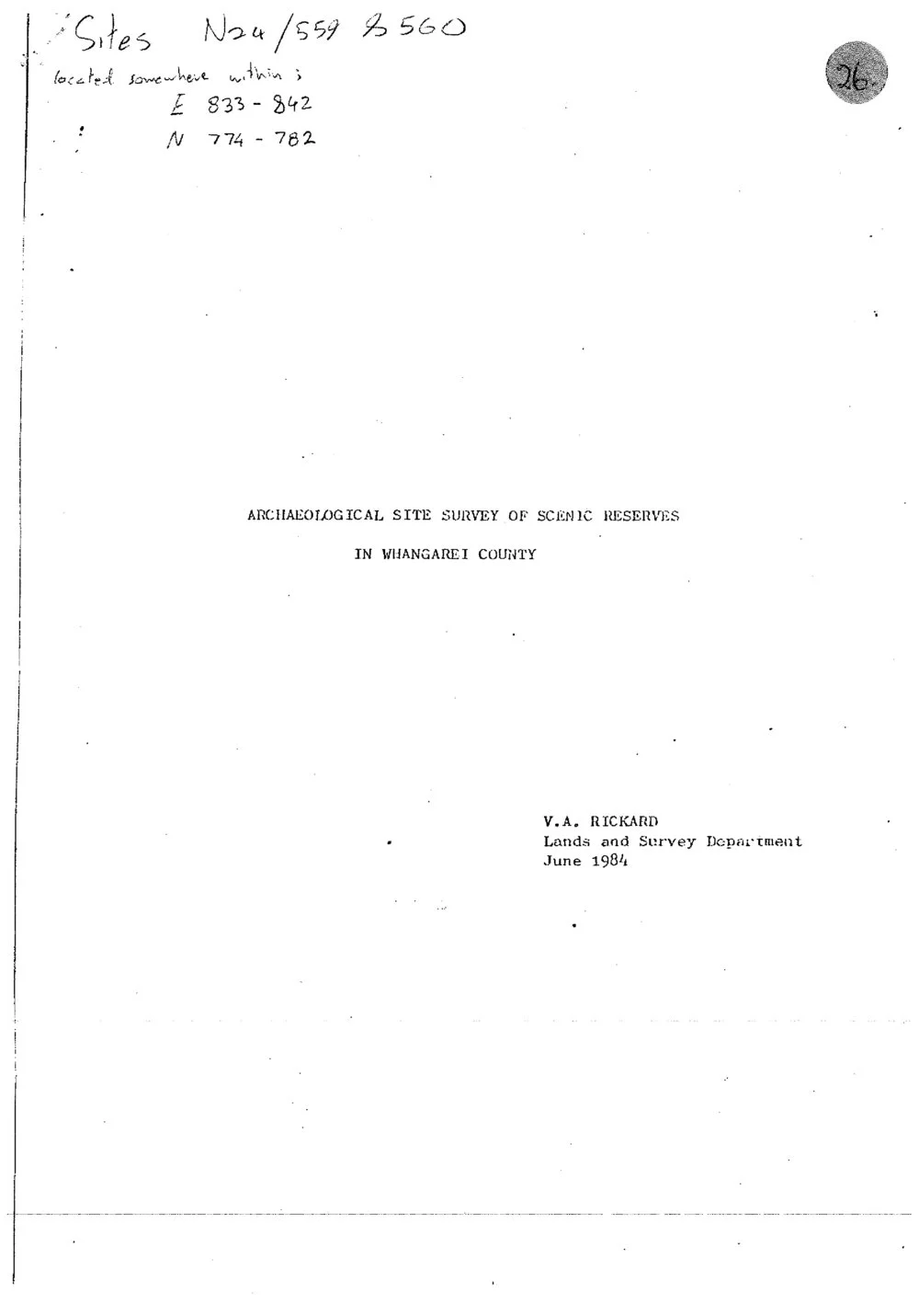 Archaeological site survey of scenic reserves in Whangarei County