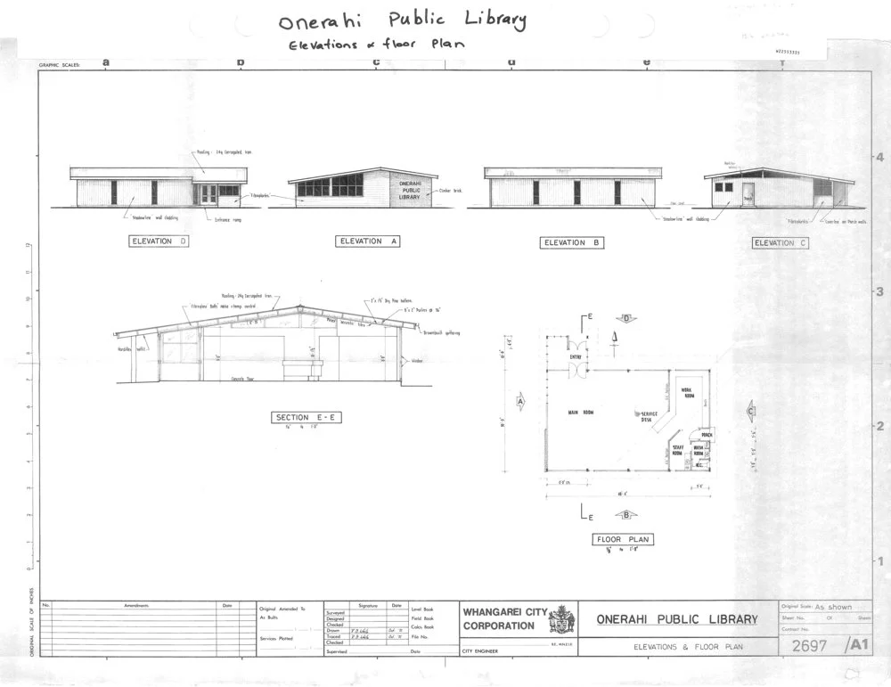 Onerahi Public Library. Elevations & floor plan