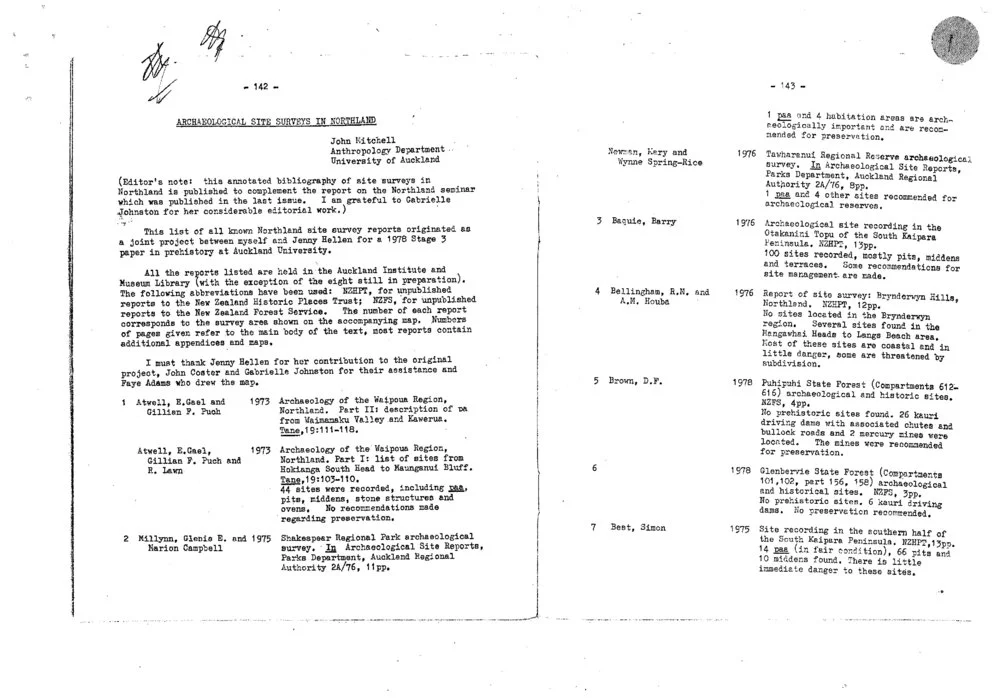 Bibliograph of Site Surveys - Northland