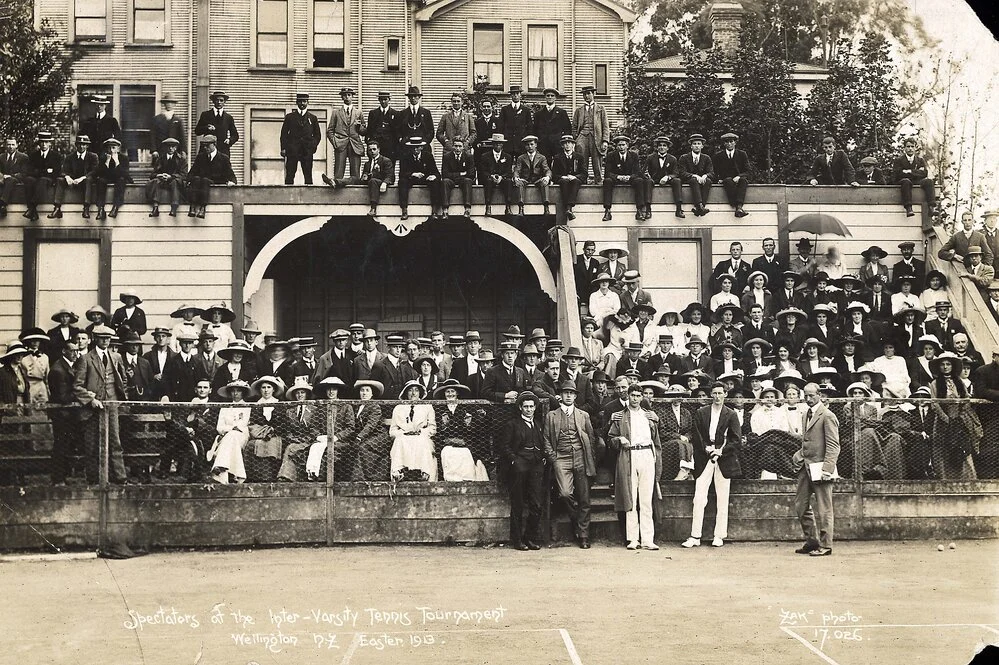 Spectators at the Inter-Varsity tennis tournament Wellington N.Z. Easter 1913