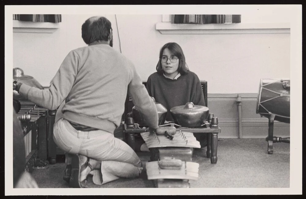 Andrea Cochrane with Gamelan instruments