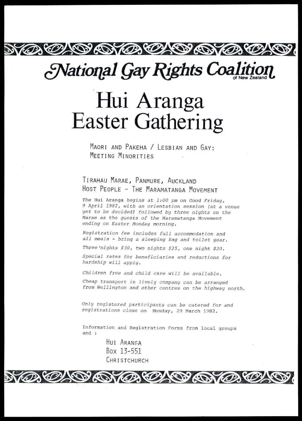 Hui Aranga Easter Gathering - Maori and Pakeha / Lesbian and Gay: Meeting Minoritites