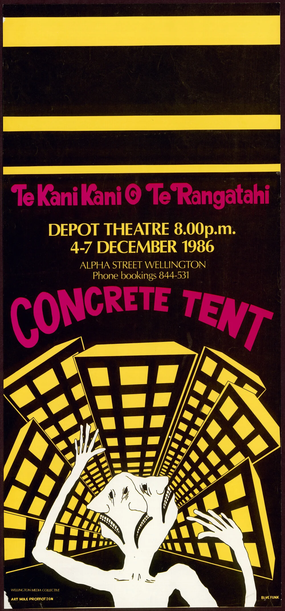 Te Kani Kani o te Rangatahi, Concrete Tent: Depot Theatre 8.00p.m. 4-7 December 1986.