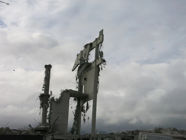 The last of the grandstands at Lancaster Park