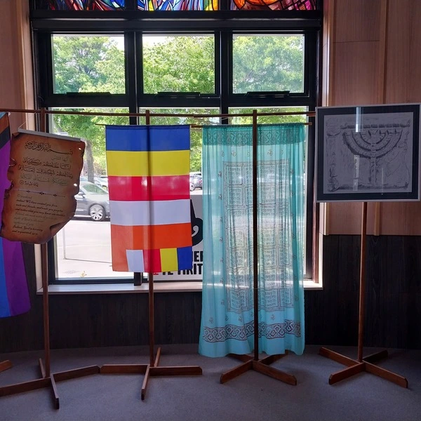 Interfaith banners at Aldersgate Centre