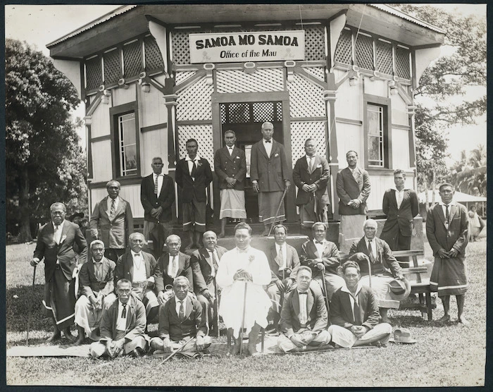 Tamasese and his committee outside the Mau office at Vaimoso